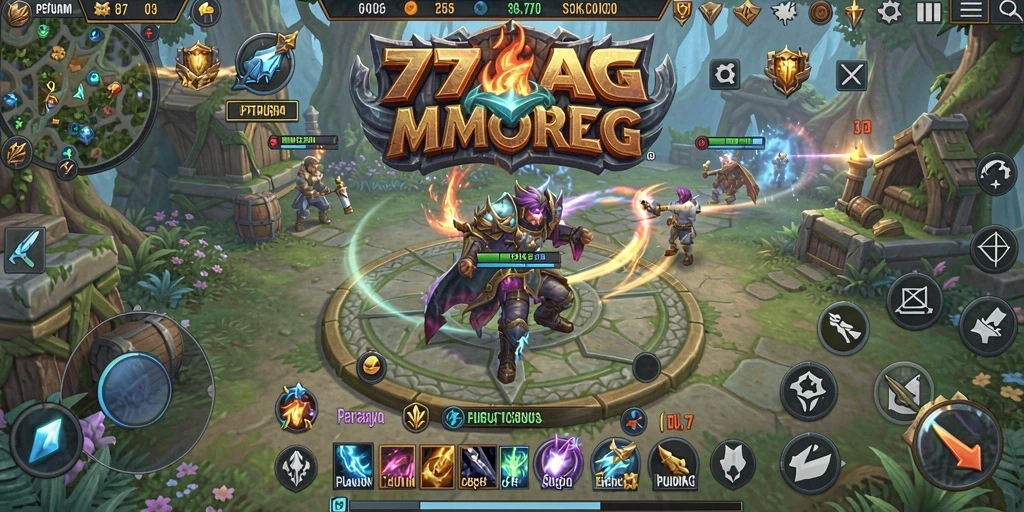 Screenshot gameplay 77AG menampilkan pertarungan epik dan grafis berkualitas tinggi.