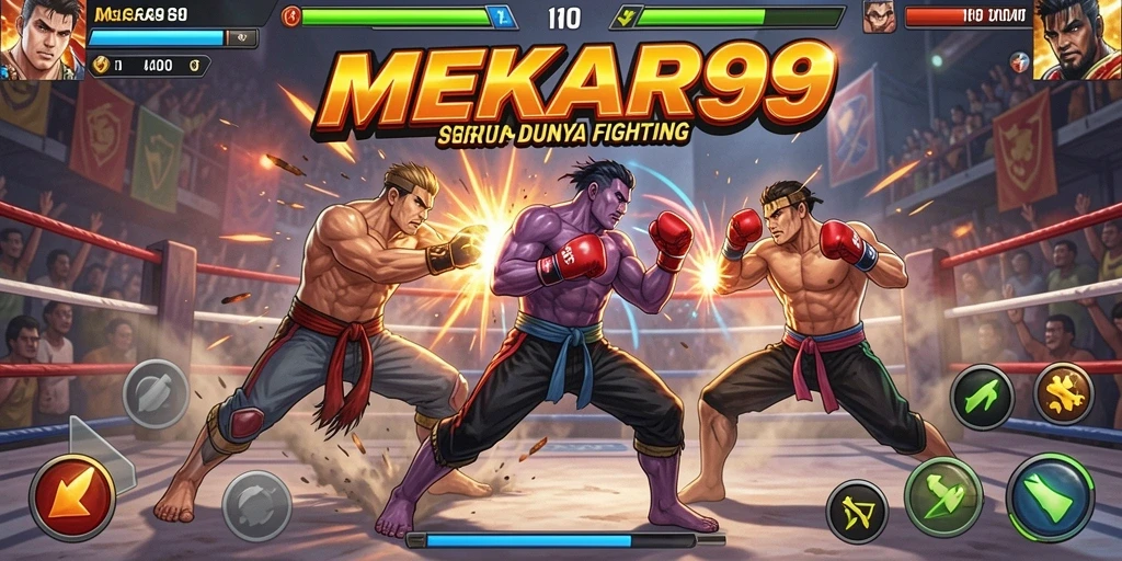 Tampilan gameplay pertarungan seru di MEKAR99 dengan karakter unik.