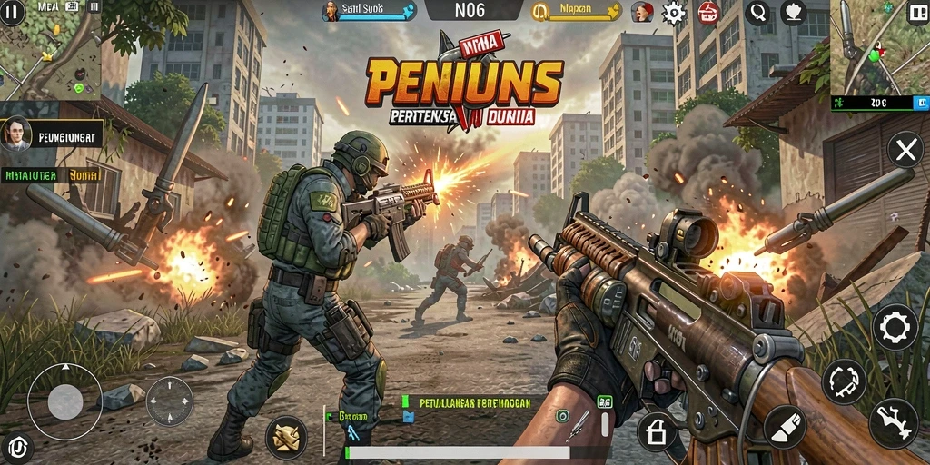 Tampilan gameplay N06 yang intens dalam pertempuran TPS.