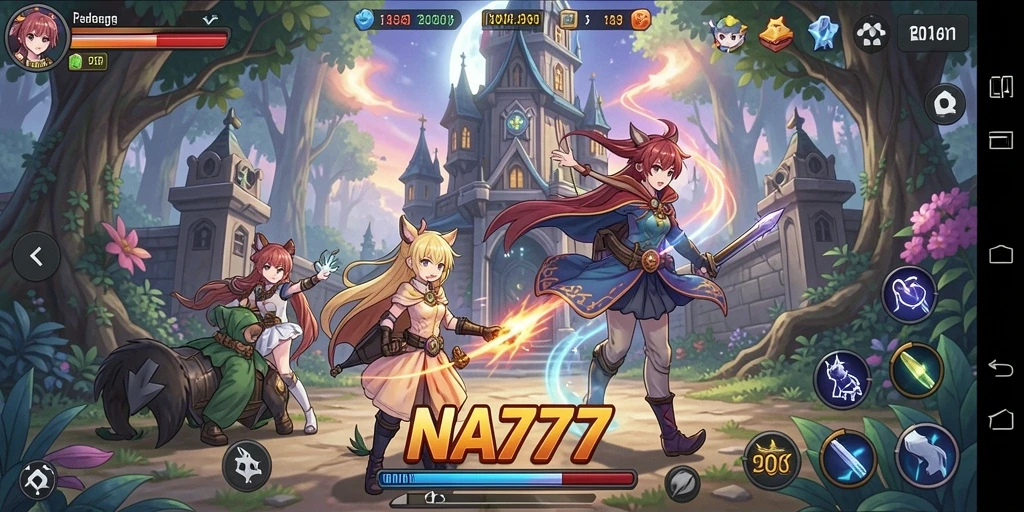 Screenshot gameplay NA777 menampilkan karakter anime yang dinamis.