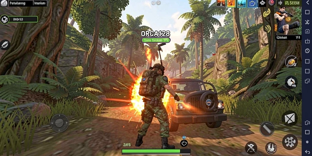 Gameplay seru ORCA128 saat beraksi di medan perang.