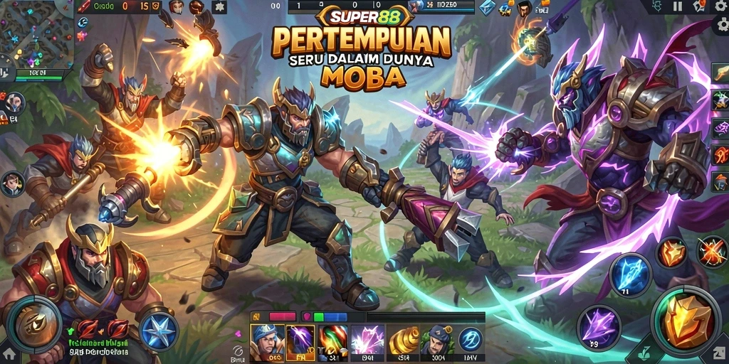 Screenshot SUPER88 menampilkan aksi seru dalam pertempuran MOBA.