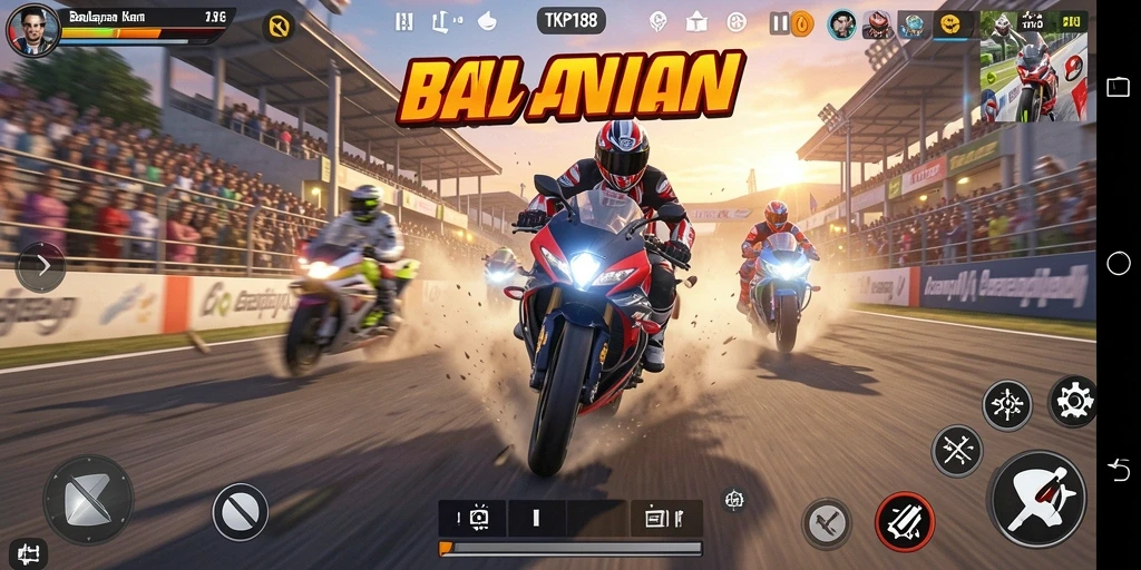 Tampilan menarik dari gameplay balapan motor yang mendebarkan.